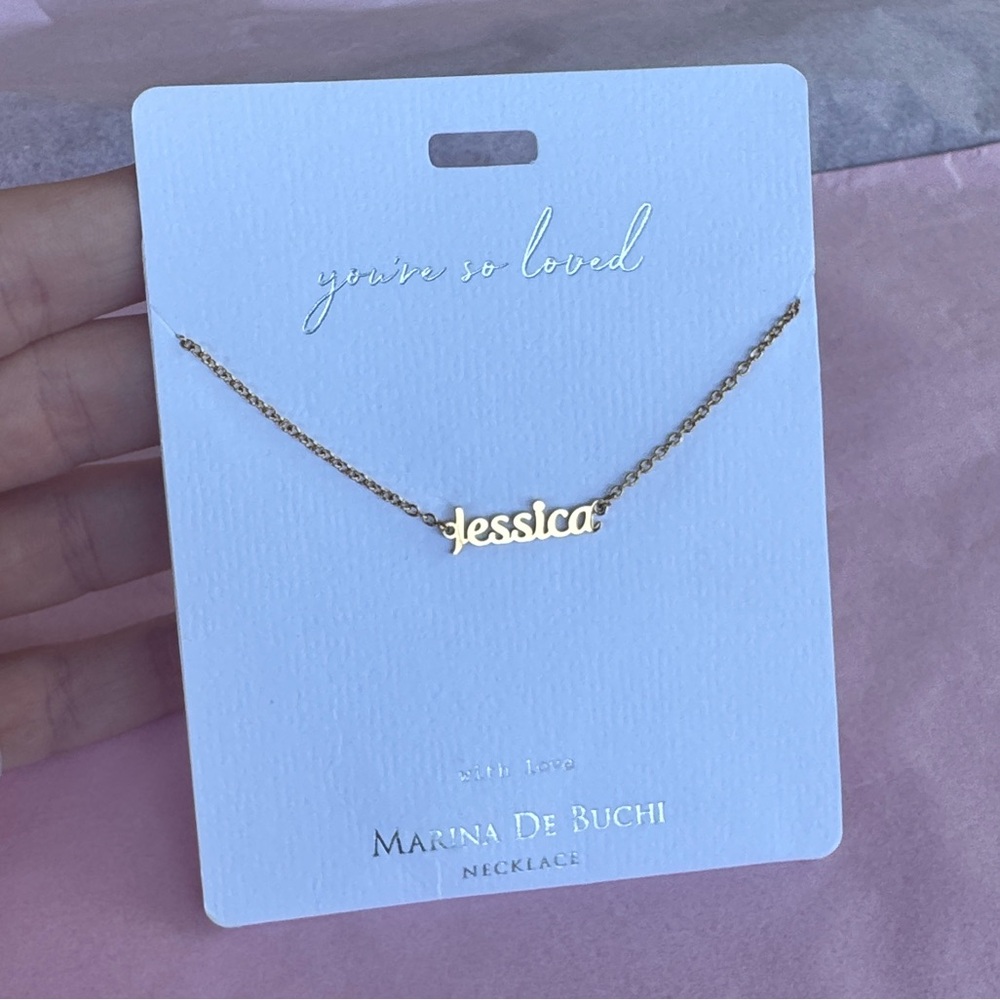 Gold Plated 'Jessica' Script Necklace - 14”-18” (tarnish-free)